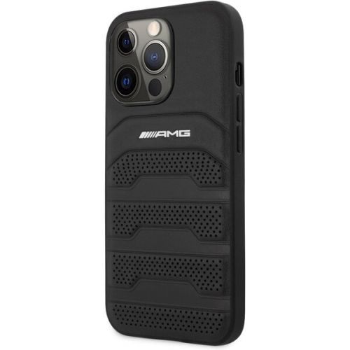 AMG Genuine Leather Perforated Kožený Kryt iPhone 13 Pro černý