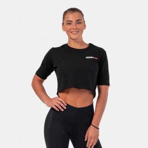 Dámské tričko Crop Top Minimalist Logo Black XS - NEBBIA