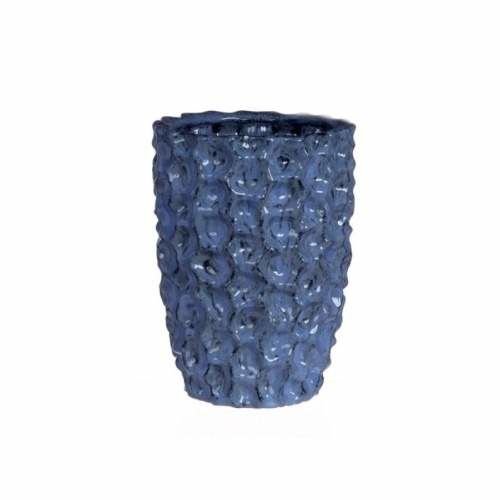 Váza válec DENTED keramika glazovaná modrá 20cm