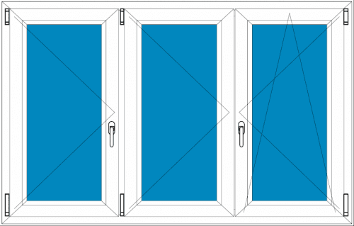 Plastové okno 300x130 Trojkřídlé bez středového sloupku Ekosun 7 Swisspacer Ultimate BARVA PROFILU: Dekor - Dekor