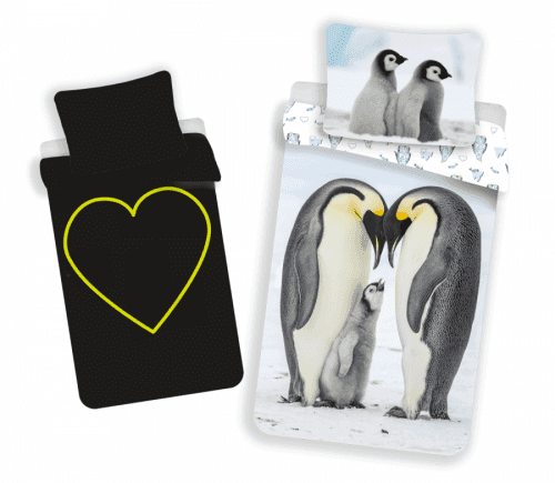 Jerry Fabrics Bavlněné povlečení se svítícím efektem 140x200 + 70x90 cm - Penguins/Tučňáci