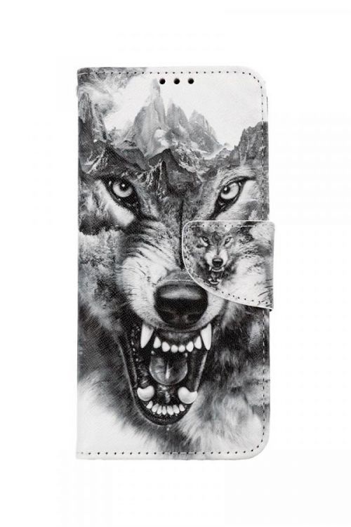 Pouzdro TopQ Samsung A22 knížkové Černobílý vlk 66243
