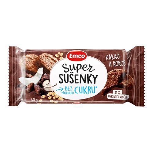 Emco Super sušenky bez přidaného cukru Kakao+Kokos 60g