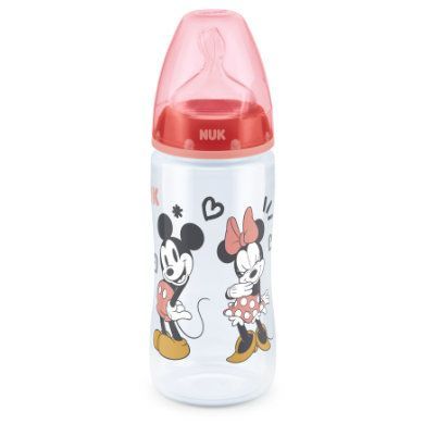 NUK Kojenecká láhev First Choice + Disney Minnie Mouse 300 ml, teplota Control červená