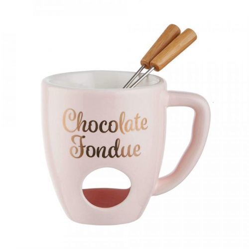 CHOCOLATE FONDUE Hrnek se 2 vidličkami - sv.růžová