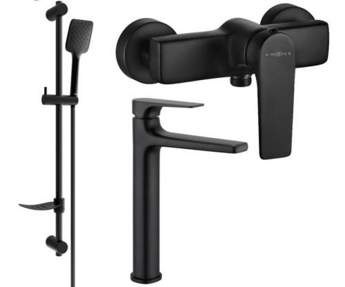 MEXEN/S Lynx DF62 SET umyvadlová baterie + sprchová s příslušenstvím, černá 745914DF62-70