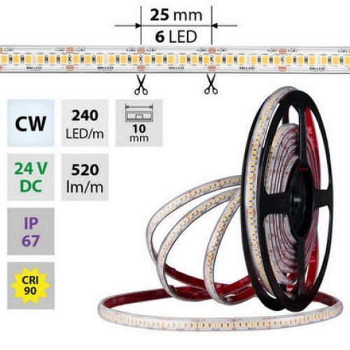 LED pásek McLED 24V studená bílá CRI90 š=10mm IP67 6W/m 240LED/m SMD2835 ML-126.032.90.2