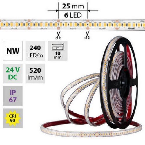 LED pásek McLED 24V neutrální bílá CRI90 š=10mm IP67 6W/m 240LED/m SMD2835 ML-126.033.90.2