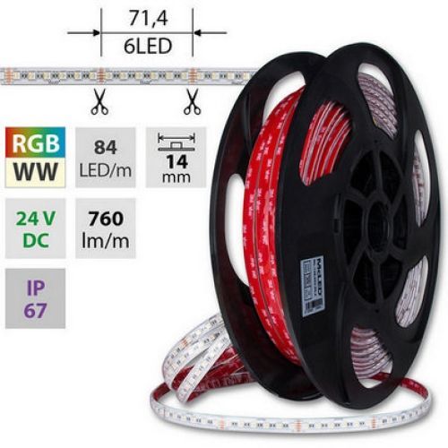 LED pásek McLED 24V RGB + teplá bílá š=14mm IP67 15W/m 84LED/m SMD5050 ML-128.002.90.2