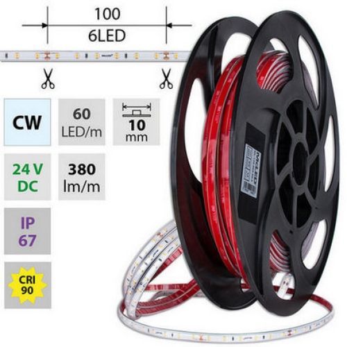 LED pásek McLED 24V studená bílá CRI90 š=10mm IP67 4,8W/m 60LED/m SMD2835 ML-126.001.90.2