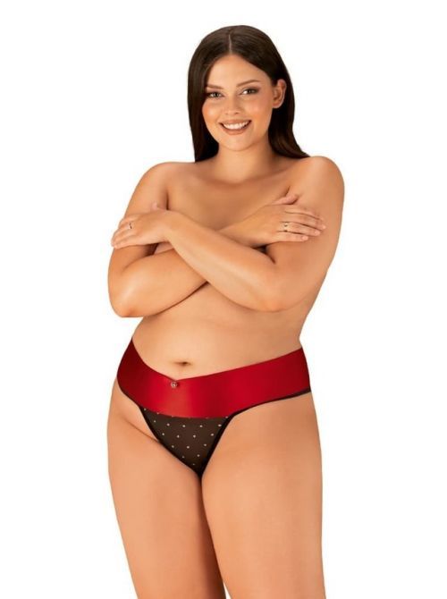 Jedinečná tanga Obsessive Tienesy thong 2XL/3XL - 2XL/3XL - černá