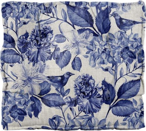 Podsedák s příměsí lnu Linen Couture Square Blue Flowers, 37 x 37 cm