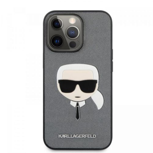 Zadní kryt Karl Lagerfeld PU Saffiano Karl Head KLHCS22MSAKHSL pro Samsung Galaxy S22+, stříbrná