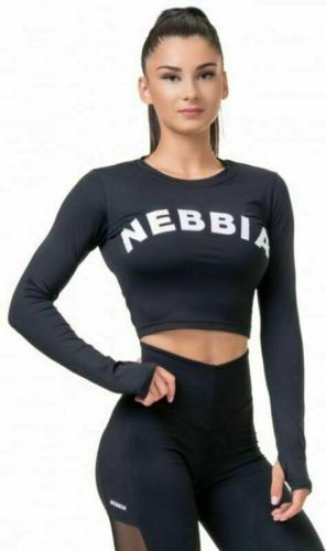 Nebbia Long Sleeve Thumbhole Sporty Crop Top Černá S