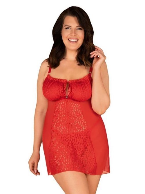 Svůdná košilka Blossmina chemise - Obsessive - 4XL/5XL - červená