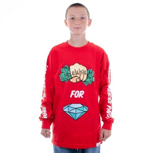 triko DIAMOND - Cash In Hand L/S Tee Red (RED) velikost: M