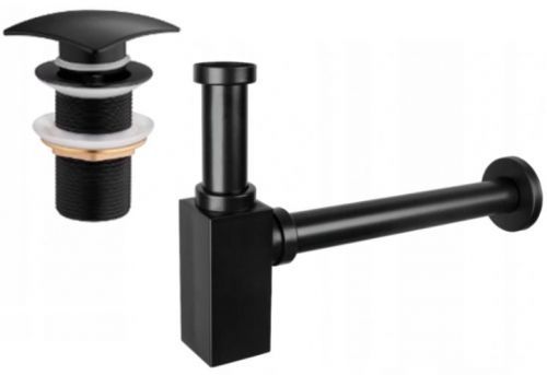MEXEN/S półsyfon umywalkowy kwadratowy z korkiem klik-klak, bez przelewu, czarny