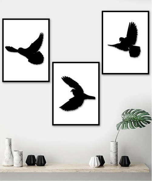Sada 3 obrazů v černém rámu Kate Louise Birds, 15 x 20 cm