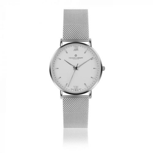 Unisex hodinky s páskem z nerezové oceli ve stříbrné barvě Frederic Graff Silver Dent Blanche Silver Mesh