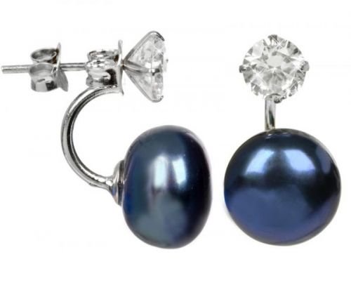 JwL Luxury Pearls Stříbrné dvojnáušnice s pravou modrou perlou a krystalem JL0225