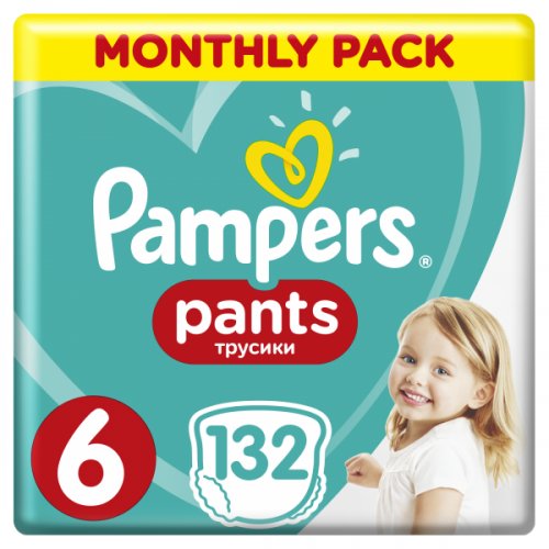 Pampers Plenkové kalhotky Pants 6 Měsíční balení 15+ kg, 132 ks