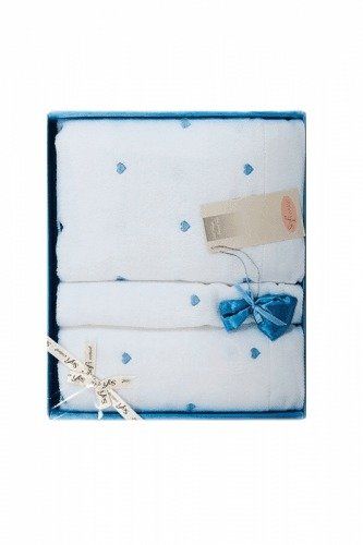 Soft Cotton Dárkové balení ručníků a osušek MICRO LOVE Bílá / modré srdíčka