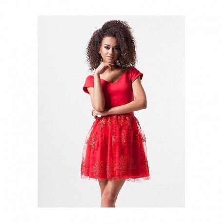 Luxusní dámské šaty EMILY s krajkovou sukní červené, Velikost L, Barva Červená MOSQUITO 2396