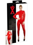 LATE X Latexový catsuit se dvěma zipy, červený - LateX