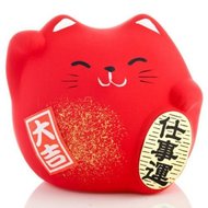 Japonská kočka štěstí Maneki Neko, červená S JPa