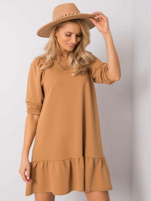 HNĚDÉ ŠATY S VOLÁNEM -RV-SK-6075.10X-BROWN Velikost: S