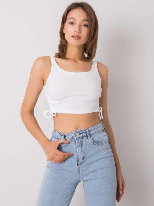 BÍLÝ DÁMSKÝ CROP TOP S ŘASENÍM RV-TP-6629.70-WHITE Velikost: S