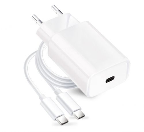 Cestovní nabíječka Forcell USB-C (PD), 25W, QC 4.0, + USB-C kabel, bílá