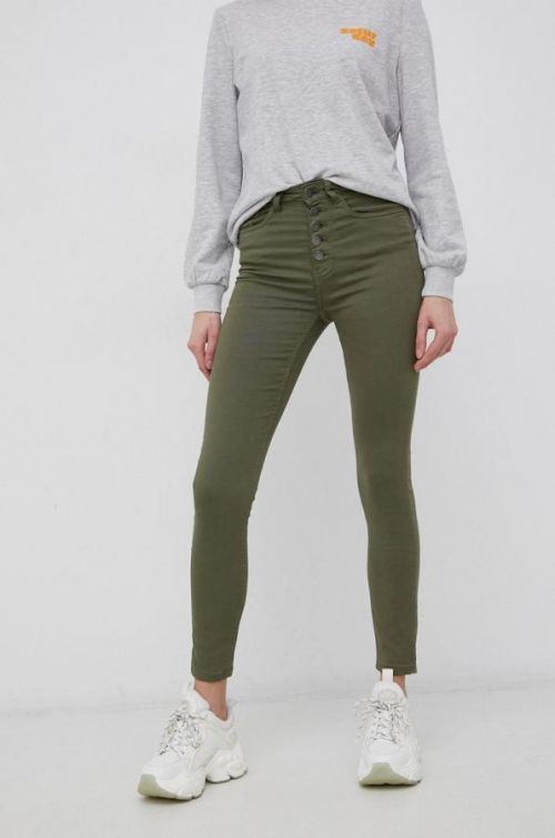Kalhoty JDY dámské, zelená barva, přiléhavé, medium waist