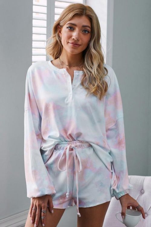 OMG Dámská pletená pyžamová souprava Toine světle modrá, růžová 7495182221562_LC45019-14-2XL