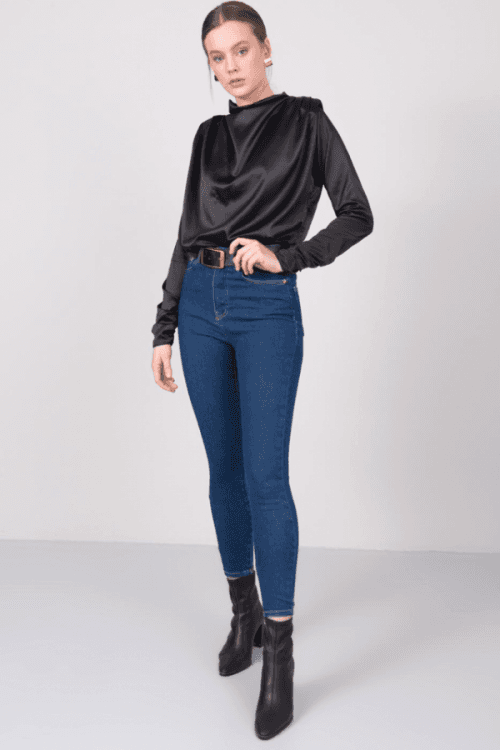 Tmavě modré džínové kalhoty s vysokým pasem - 15676 - BSL - L - džíny