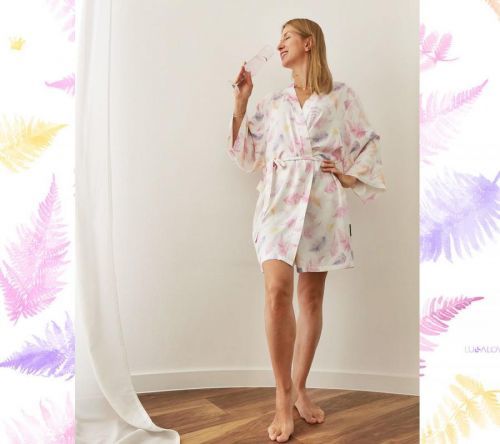 Lullalove Bambusový župan Kapradiny Růžové