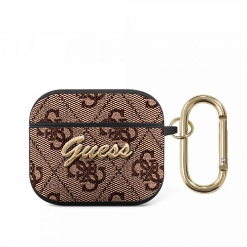 Pouzdro na sluchátka AirPods 3 - Guess, 4G Script Brown GUA34GSMW