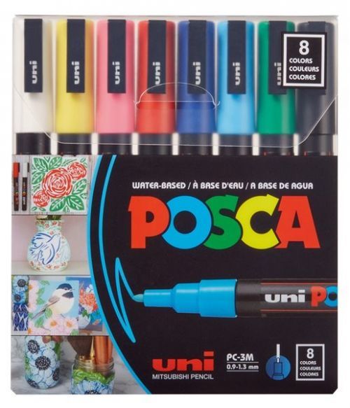 Akrylové popisovače POSCA, PC-3M - mix 8 základních barev