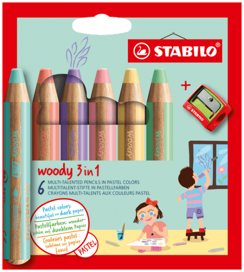 STABILO woody 3 in 1 - 6 pastelových barev s ořezávátkem