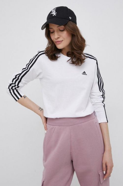 Bavlněné tričko s dlouhým rukávem adidas bílá barva