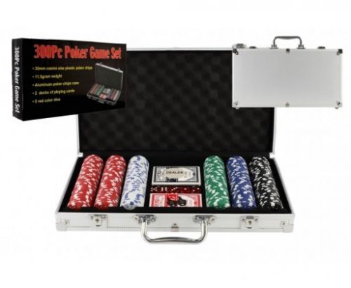 Poker sada 300ks + karty + kostky v hliníkovém kufříku v krabici 40x24x8cm