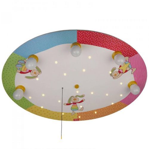 Niermann Standby Rainbow Rabbit - kulaté stropní světlo s LED, Dětský pokoj, MDF, plast, E14, 40W, P: 71 cm, L: 53 cm, K: 7cm