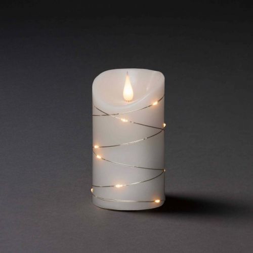 Konstmide CHRISTMAS Vosková svíčka bílá barva světla teplá Ø7, 5cm, pravý vosk, drát, K: 13.5cm