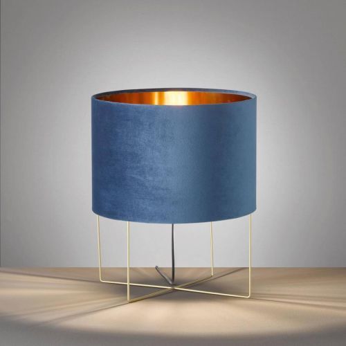 FISCHER & HONSEL Stolní lampa Aura, samet, výška 43 cm, modrá, Obývací pokoj / jídelna, kov, textil, E27, 40W, K: 43cm