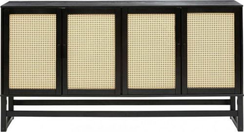 Černá komoda z borovicového dřeva s ratanovými dvířky Støraa Jolene, šířka 170 cm