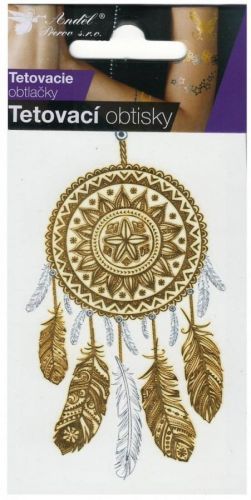 Anděl Tetovací obtisky - zlaté a stříbrné - lapač snů - 10,5 x 6 cm - 16006