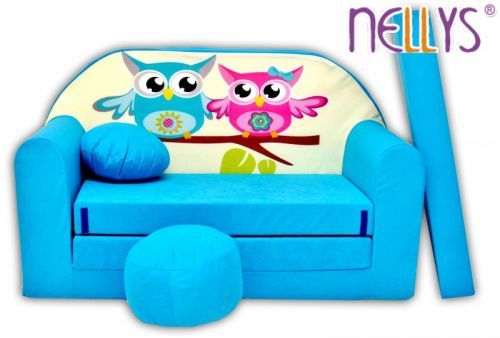 NELLYS Rozkládací dětská pohovka Nellys ® Sovičky - modré