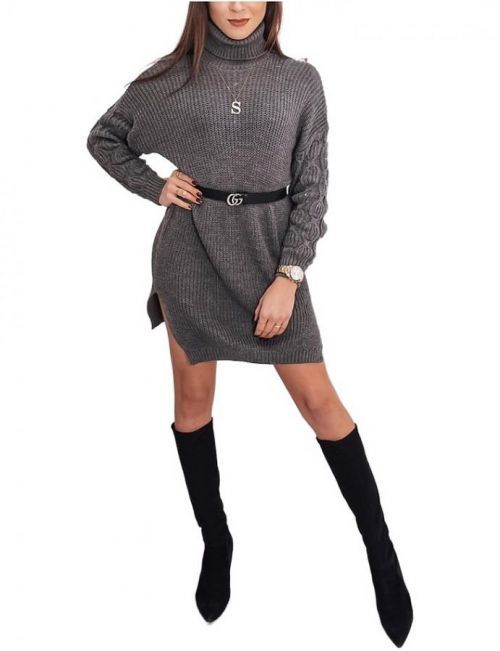 šedé pletené šaty s rolákem