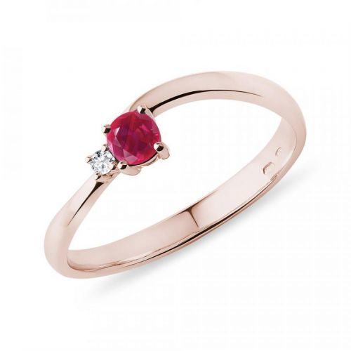 Briliantový prsten waves s rubínem v růžovém zlatě KLENOTA