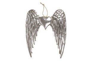 Autronic Křídla se srdíčkem, kovová dekorace na zavěšení, barva stříbrná UM0743